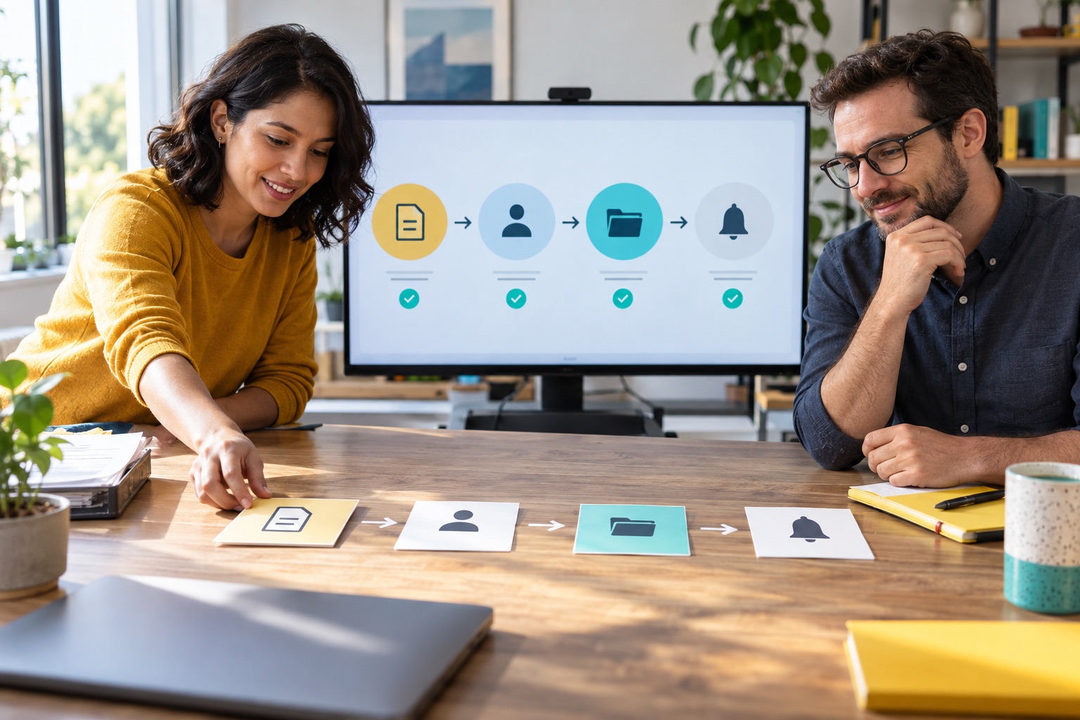 Team collega richiesta, cliente, documento e notifica in un flusso automatico.