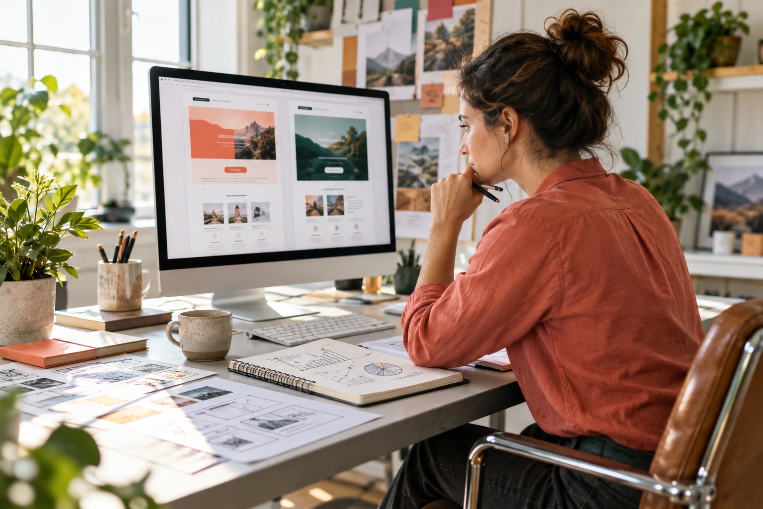 Designer confronta due varianti di landing page orientate alla conversione.